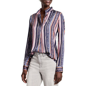 NIC+ZOE Women Animal Stripe Shirt Indigo Multi Size XS